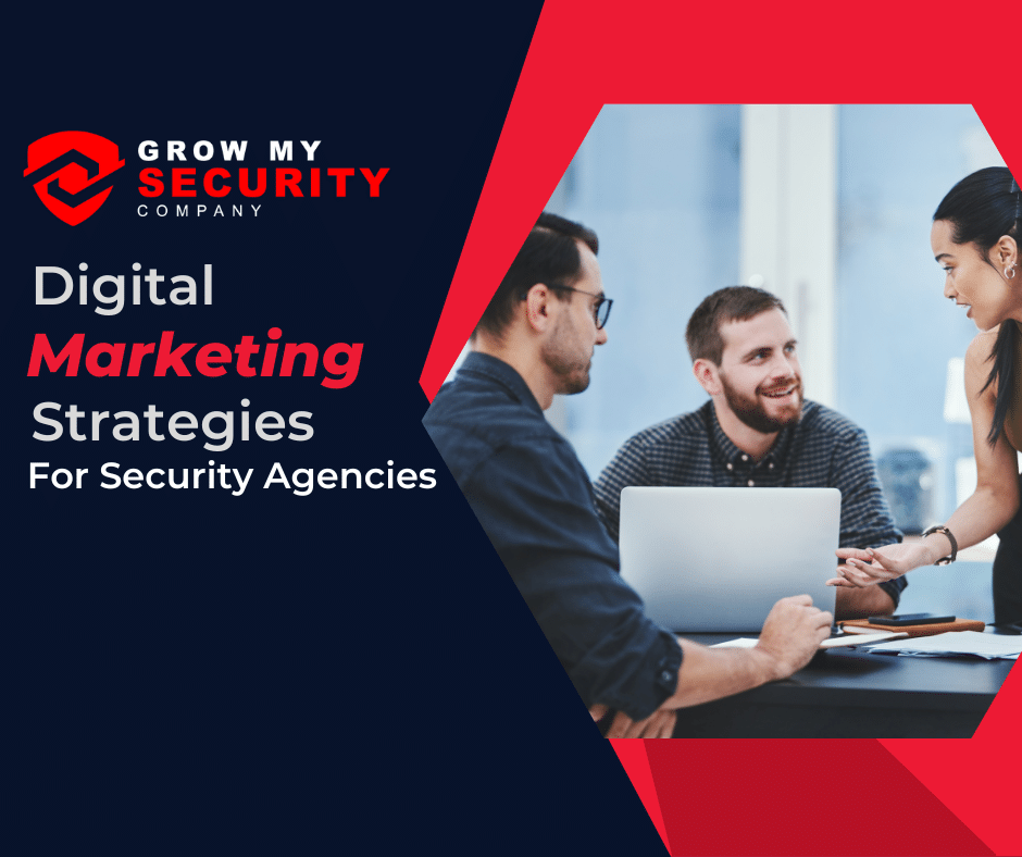 Security agency professionals discussing digital marketing strategies
