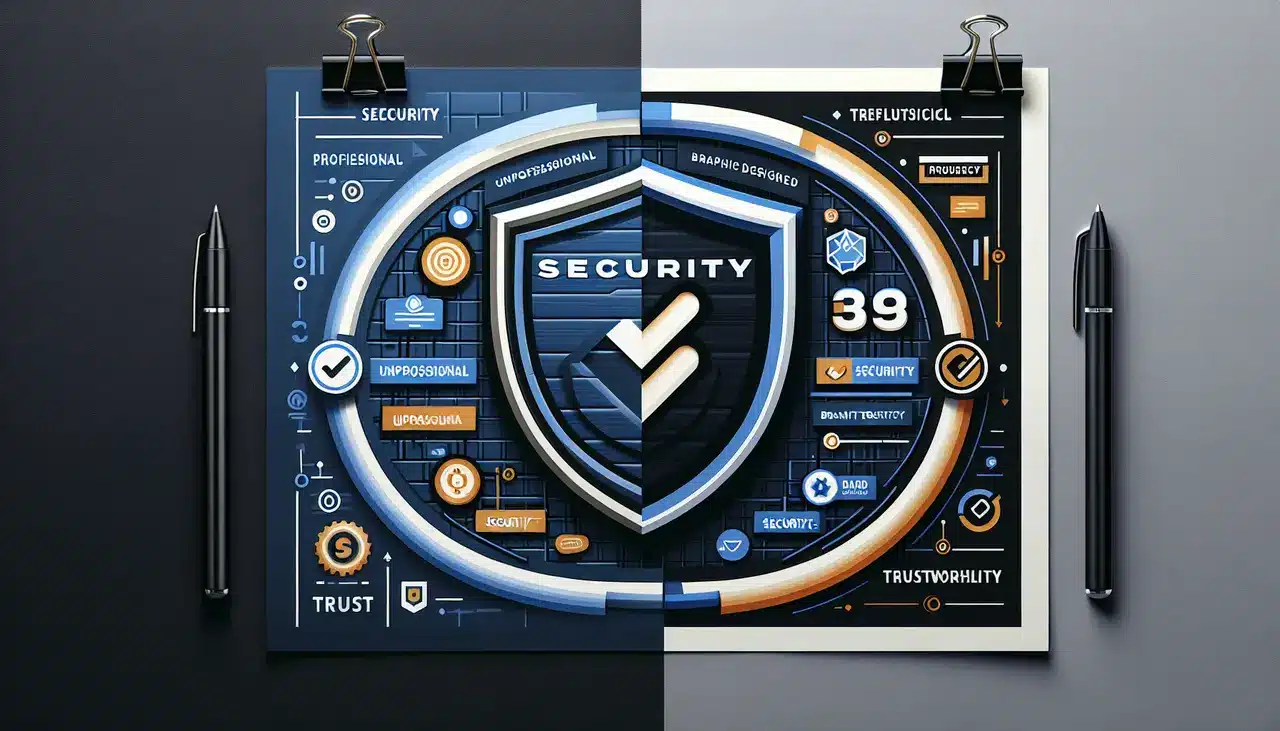Professional security graphic design featuring a modern, sleek layout with security-related icons and text.